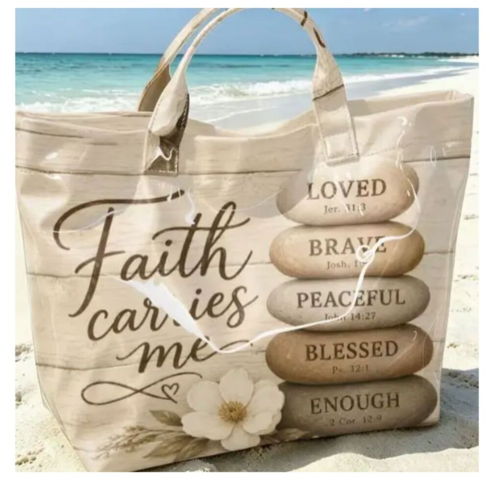 Faith Carries Me PVC Tote Bag Christian Inspirational Bible Verse NWOT